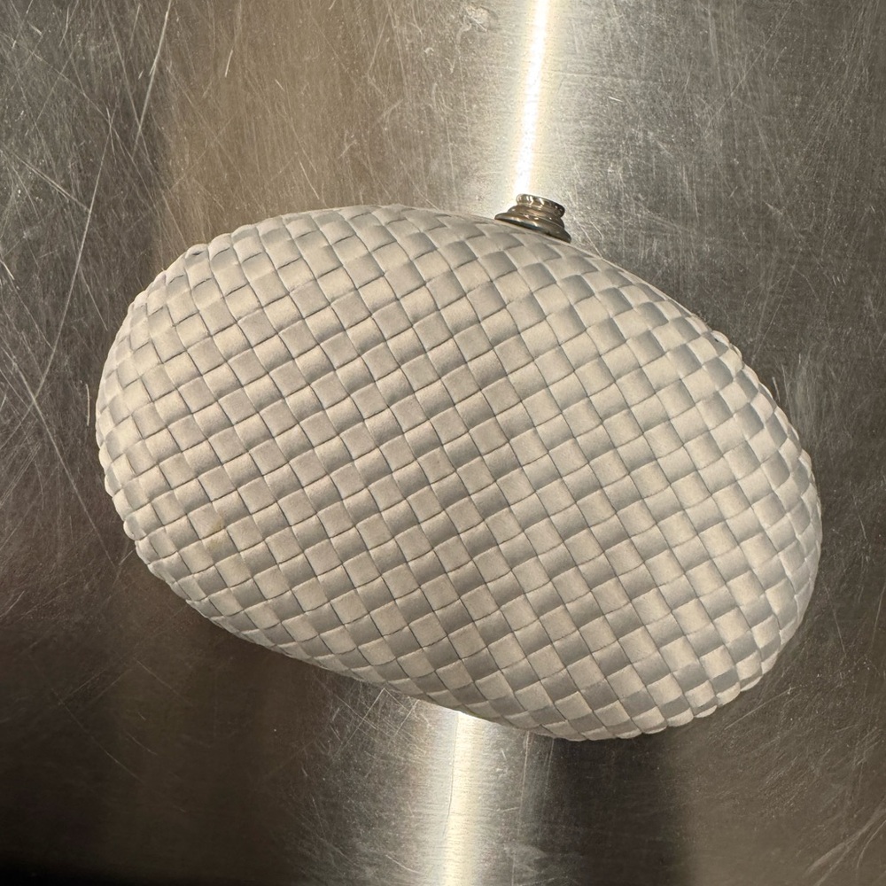 Grey satin cross weave pill box egg shaped purse vintage with tags never used